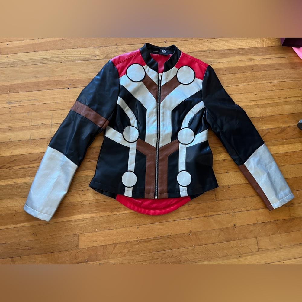Marvel Disney This Her Universe Thor: Love & Thunder faux leather moto jacket  S